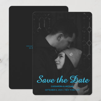 Save The Date Mariage Photo Noir & Bleu Moderne