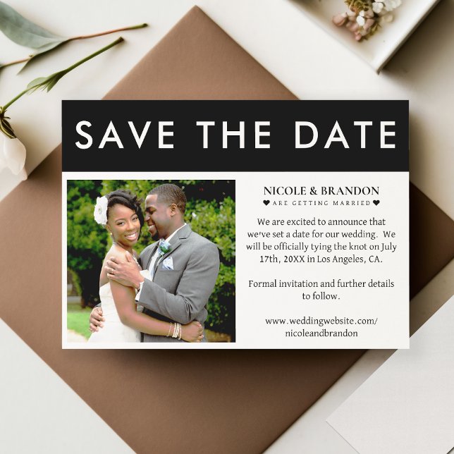 Save The Date Mariage photo noir et blanc (Black & White Photo Wedding Save The Date)