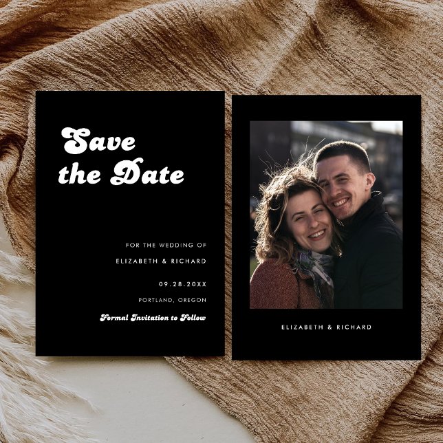 Save The Date Mariage photo noir et blanc élégant Retro (Créateur téléchargé)
