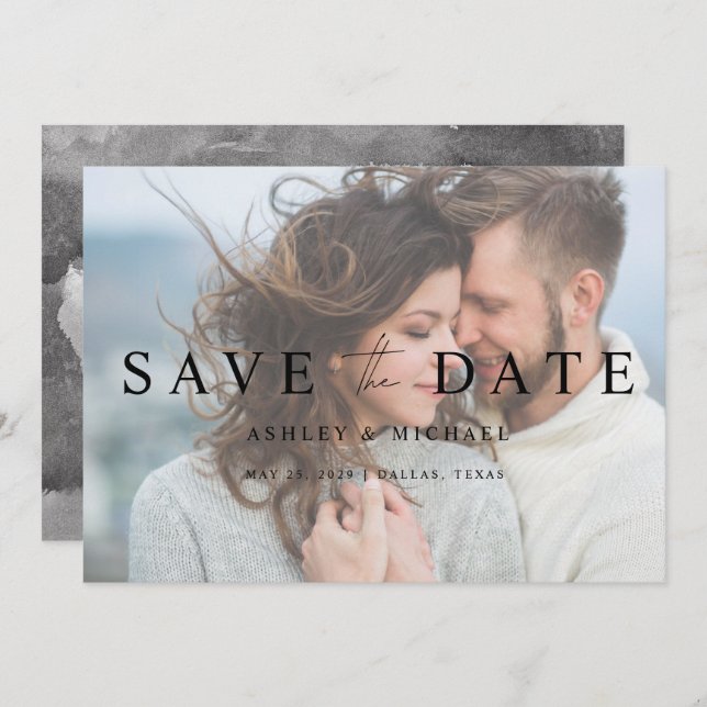 Save The Date Mariage photo noir et blanc Faux Vellum Overlay (Devant / Derrière)