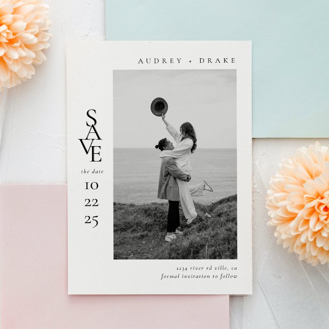 Save The Date Mariage Photo Noir et Blanc Moderne et Épuré (Créateur téléchargé)