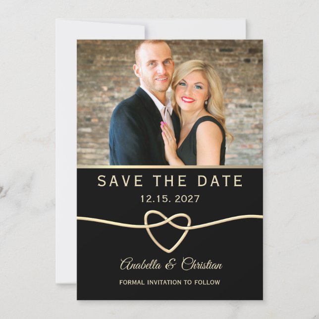 Save The Date Mariage photo noir et or moderne (Devant)