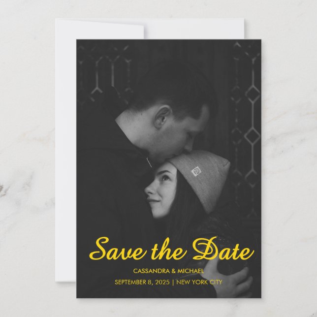 Save The Date Mariage Photo Noir & Or Moderne (Devant)