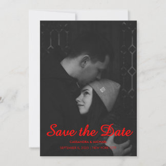 Save The Date Mariage Photo Noir & Rouge Moderne
