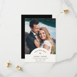 Save The Date Mariage Photo Or Machine à Écrire Minimal Moderne