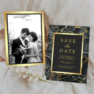 Save The Date Mariage Photo Or Marbre Gris Charbon Or