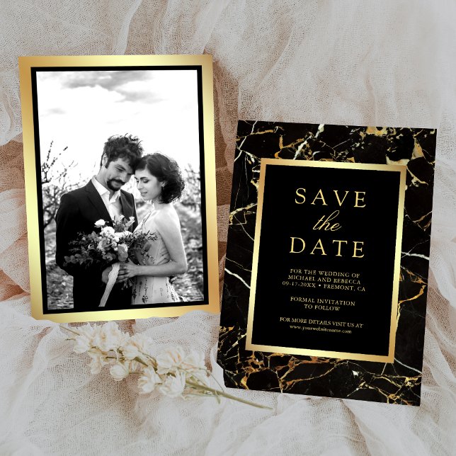 Save The Date Mariage Photo Or Marbre Noir (Créateur téléchargé)