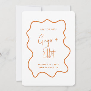 Save The Date Mariage Photo Orange Brûlé Cadre Vague Gras Modern