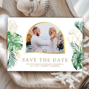 Save The Date Mariage Photo Palmier Monstera Or Tropical