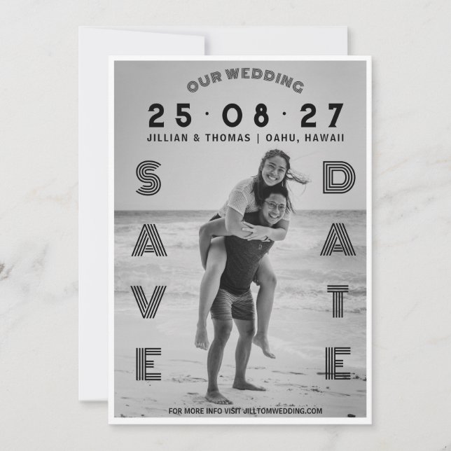 Save The Date Mariage Photo Personnalisé Lettre Typographie  (Devant)
