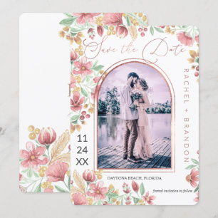 Save The Date Mariage photo Pink Golden Yellow Floral Arch