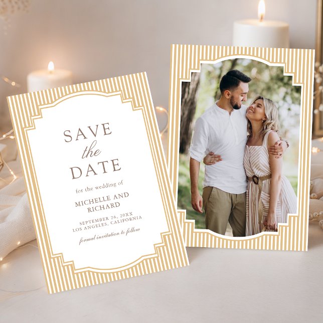 Save The Date Mariage Photo Rayé Beige Classique (Créateur téléchargé)