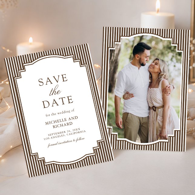Save The Date Mariage Photo Rayé Brun Chocolat (Créateur téléchargé)