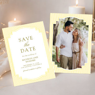 Save The Date Mariage Photo Rayé Jaune Classique