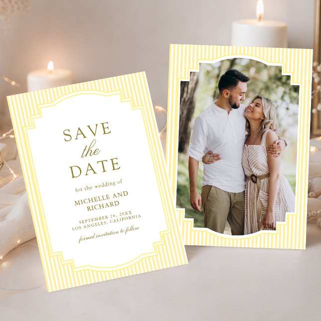 Save The Date Mariage Photo Rayé Jaune Classique (Créateur téléchargé)