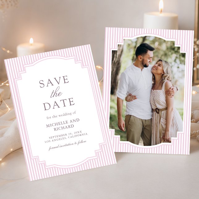 Save The Date Mariage photo rayé lavande pastel (Créateur téléchargé)