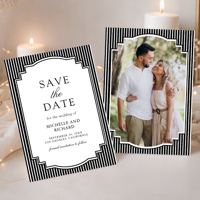 Save The Date Mariage photo rayée noir et blanc (Créateur téléchargé)