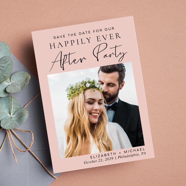 Save The Date Mariage Photo Réception Rose Vierge Enregistrer La (A stylish save the date announcement for a reception to celebrate your elopement or private wedding)