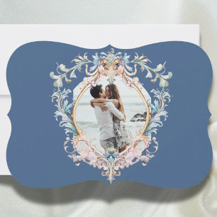 Save The Date Mariage Photo Regency Era Blue Monogramme