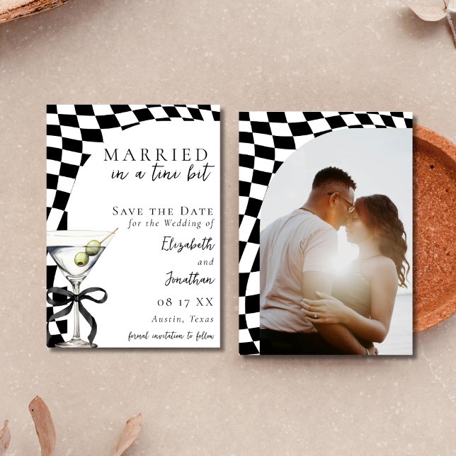 Save The Date Mariage photo Retro Black & White Dirty Martini (Créateur téléchargé)
