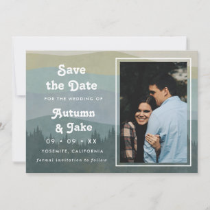 Save The Date Mariage photo rétro Blue Mountains et forêt