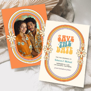 Save The Date Mariage Photo Rétro Coloré Groovy Années 70 Vintag