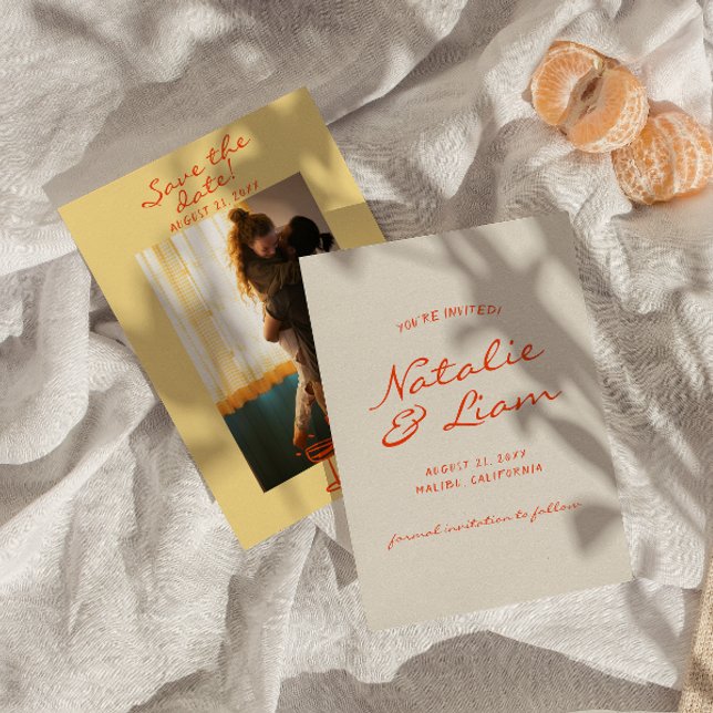 Save The Date Mariage photo retro couleur dessiné à la main (Créateur téléchargé)