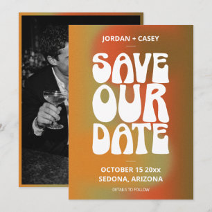 Save The Date Mariage Photo Rétro Groovy Orange Brûlé Automne