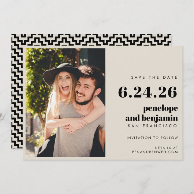 Save The Date Mariage photo rétro noir et blanc élégant (Devant / Derrière)