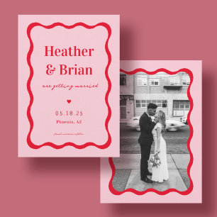 Save The Date Mariage photo Retro Pink and Red Squiggle