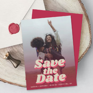 Save The Date mariage photo Retro Super Viva Magenta des années 