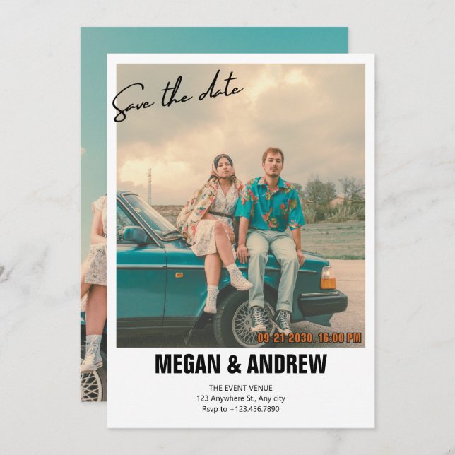 Save The Date mariage photo rétro vintage (Devant / Derrière)