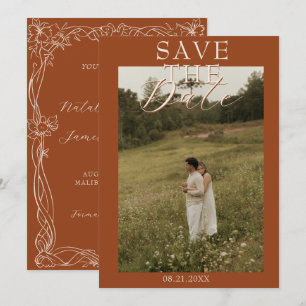 Save The Date Mariage Photo Romantique Bohème Orange Brûlé Éléga