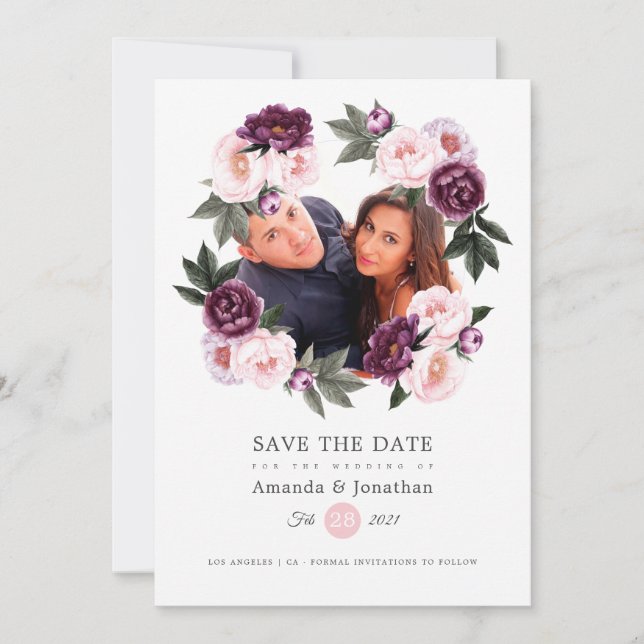Save The Date Mariage photo Rose poudré et Velours profond (Devant)
