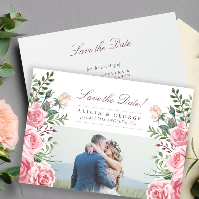 Save The Date Mariage photo rose rose vif sauvegarder la date (Créateur téléchargé)