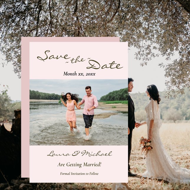 Save The Date Mariage Photo, Rose Vierge, Vert, Enregistrer La D (Save The Date Photo Wedding)