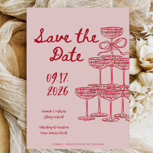 Save The Date Mariage Photo Rouge de Boisson de Cocktail Rétro D
