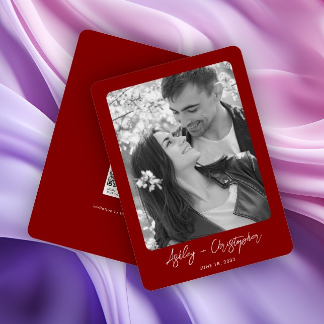 Save The Date Mariage photo rouge rubis floral minimal (Créateur téléchargé)