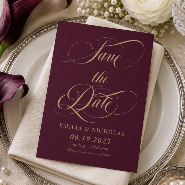 Save The Date Mariage photo rouge vin et or  (Créateur téléchargé)