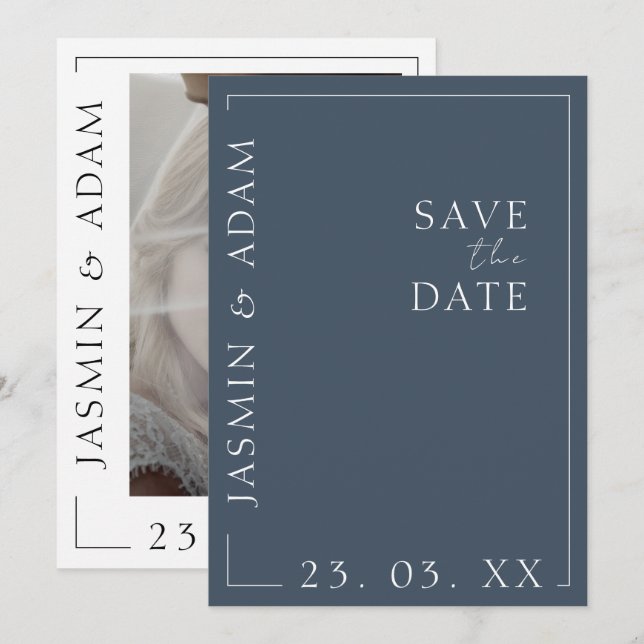 Save The Date Mariage photo Royal Blue Opulence Minimal (Devant / Derrière)