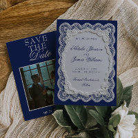 Mariage Photo Royale Bleu Dentelle Napperon Vieill