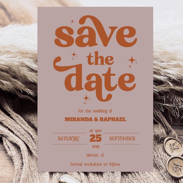 Save The Date Mariage Photo Rust et Pêche Gras Rétro (Créateur téléchargé)