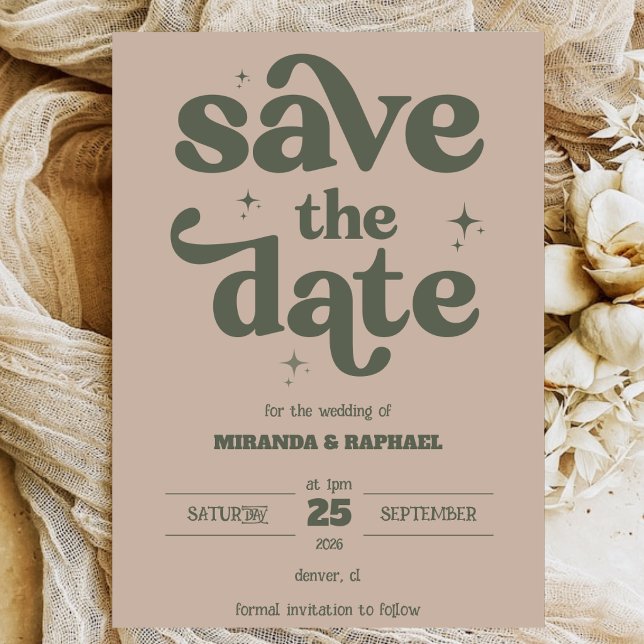 Save The Date Mariage Photo Rust & Vert Retro Gras (Créateur téléchargé)