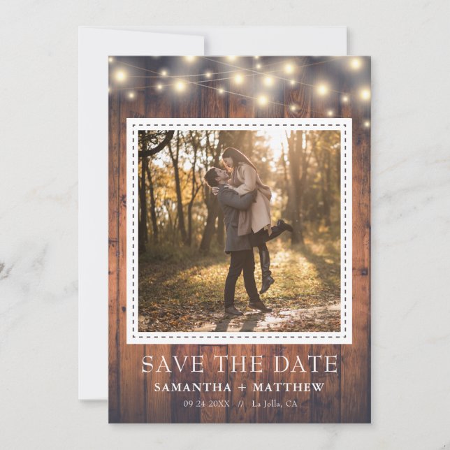 Save The Date Mariage photo Rustic Wood String (Devant)