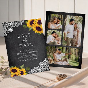 Save The Date Mariage Photo Rustique Tableau Noir Dentelle Tourn