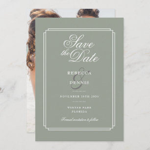 Save The Date Mariage photo Sage Green Chic Script Art Déco
