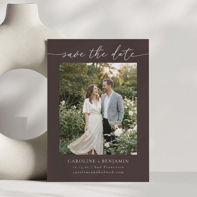 Save The Date Mariage photo script terreux brun automnal minimal (Créateur téléchargé)