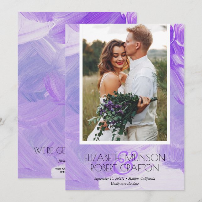 Save The Date Mariage Photo Simple Design Purple Enregistrer La  (Devant / Derrière)