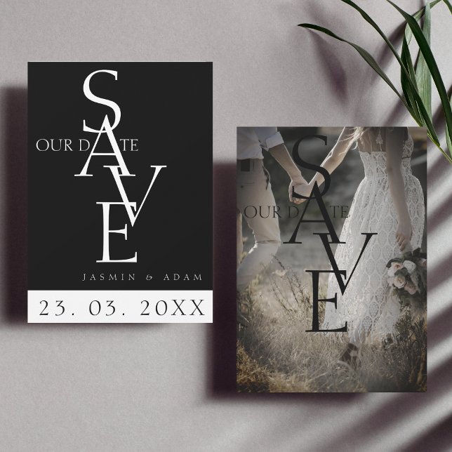 Save The Date Mariage photo simple en noir blanc minimal (Créateur téléchargé)