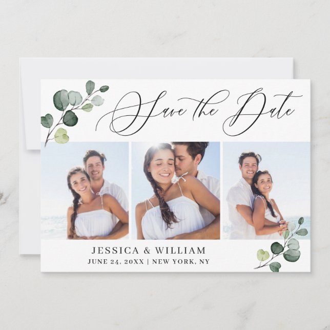 Save The Date Mariage photo simple Eucalyptus 3 (Devant)